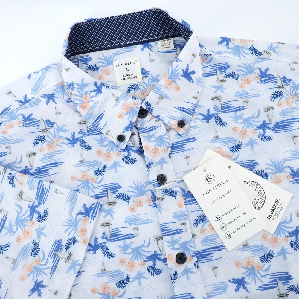 CONSTRUCT Performance Tropical Short Sleeve Button Up Shirt‎ Men's Large NEW